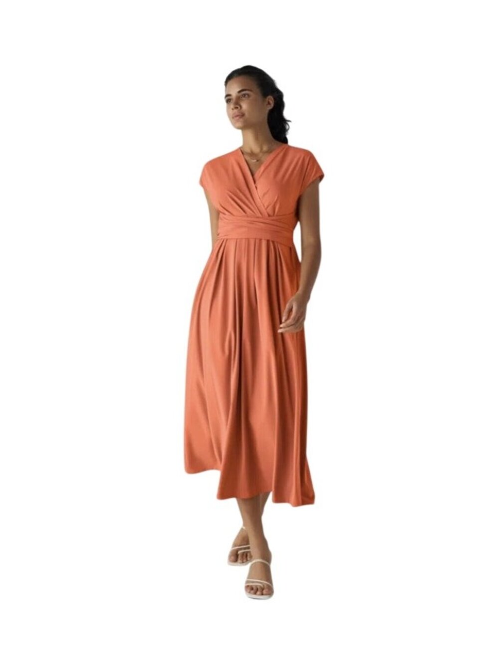 Halara Breezeful V-neck Short Sleeve Dress Sz M Pockets Tie Back Midi Orange NWT